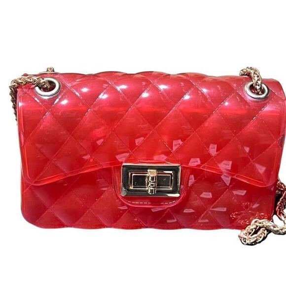 Plastic Purse Clear Red Quilted Jelly Crossbody Game Purse - Picture 2 of 3